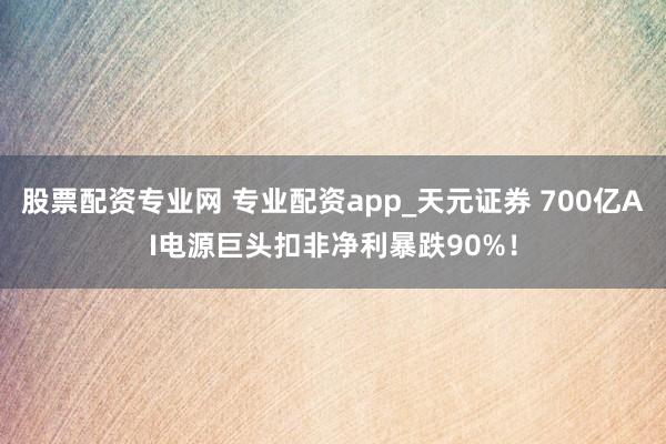 股票配资专业网 专业配资app_天元证券 700亿AI电源巨头扣非净利暴跌90%！