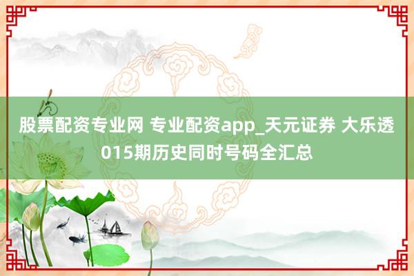 股票配资专业网 专业配资app_天元证券 大乐透015期历史同时号码全汇总