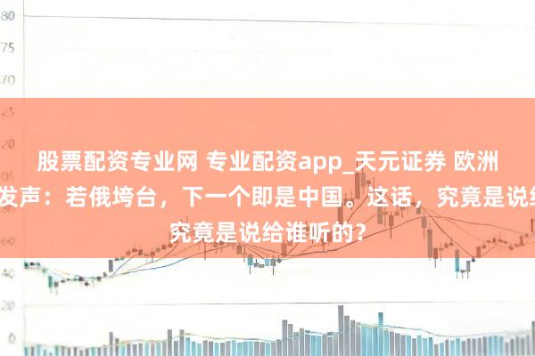 股票配资专业网 专业配资app_天元证券 欧洲政要接连发声：若俄垮台，下一个即是中国。这话，究竟是说给谁听的？