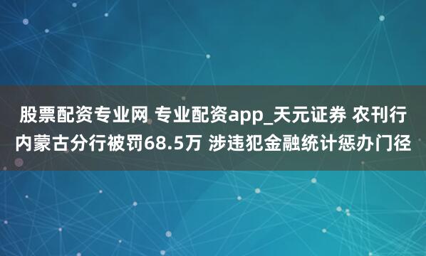 股票配资专业网 专业配资app_天元证券 农刊行内蒙古分行被罚68.5万 涉违犯金融统计惩办门径