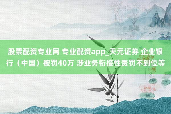 股票配资专业网 专业配资app_天元证券 企业银行（中国）被罚40万 涉业务衔接性责罚不到位等