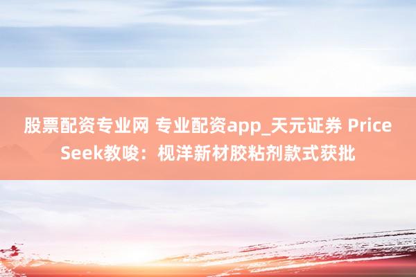 股票配资专业网 专业配资app_天元证券 PriceSeek教唆：枧洋新材胶粘剂款式获批