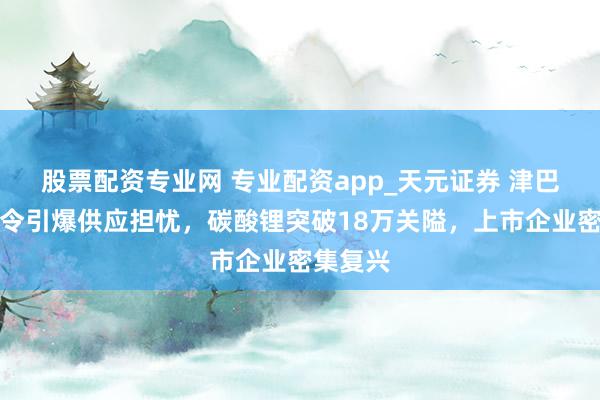 股票配资专业网 专业配资app_天元证券 津巴布韦禁令引爆供应担忧，碳酸锂突破18万关隘，上市企业密集复兴