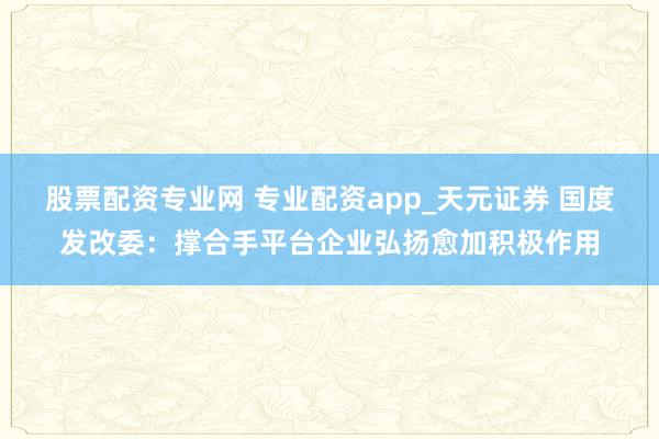 股票配资专业网 专业配资app_天元证券 国度发改委：撑合手平台企业弘扬愈加积极作用