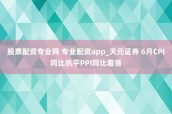 股票配资专业网 专业配资app_天元证券 6月CPI同比执平PPI同比着落