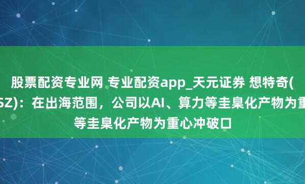 股票配资专业网 专业配资app_天元证券 想特奇(300608.SZ)：在出海范围，公司以AI、算力等圭臬化产物为重心冲破口
