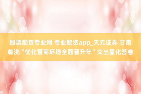 股票配资专业网 专业配资app_天元证券 甘肃临洮“优化营商环境全面晋升年”交出量化答卷