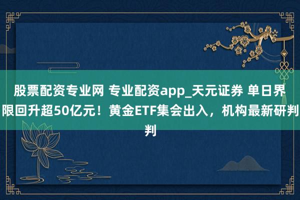 股票配资专业网 专业配资app_天元证券 单日界限回升超50亿元!黄金ETF集会出入,机构最新研判