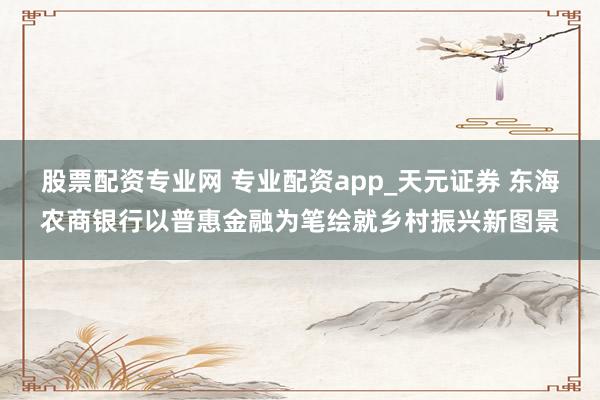 股票配资专业网 专业配资app_天元证券 东海农商银行以普惠金融为笔绘就乡村振兴新图景