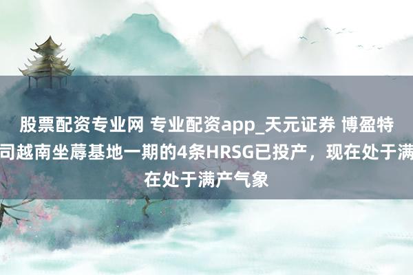 股票配资专业网 专业配资app_天元证券 博盈特焊:公司越南坐蓐基地一期的4条HRSG已投产,现在处于满产气象