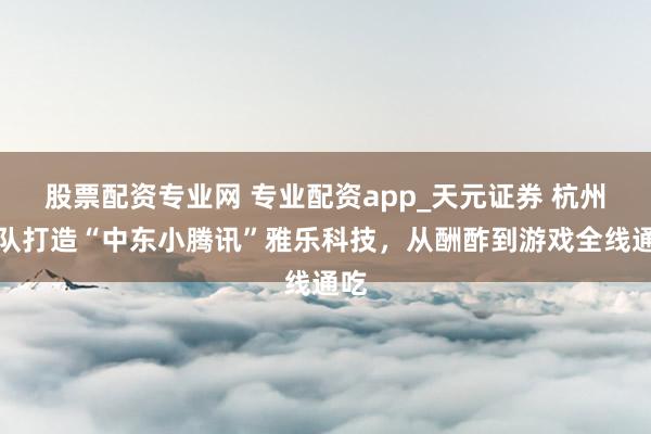 股票配资专业网 专业配资app_天元证券 杭州团队打造“中东小腾讯”雅乐科技,从酬酢到游戏全线通吃