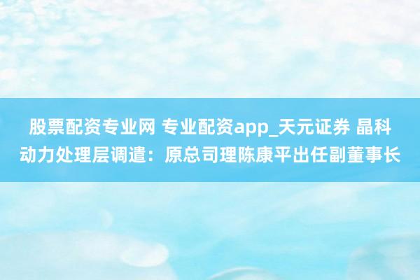 股票配资专业网 专业配资app_天元证券 晶科动力处理层调遣：原总司理陈康平出任副董事长