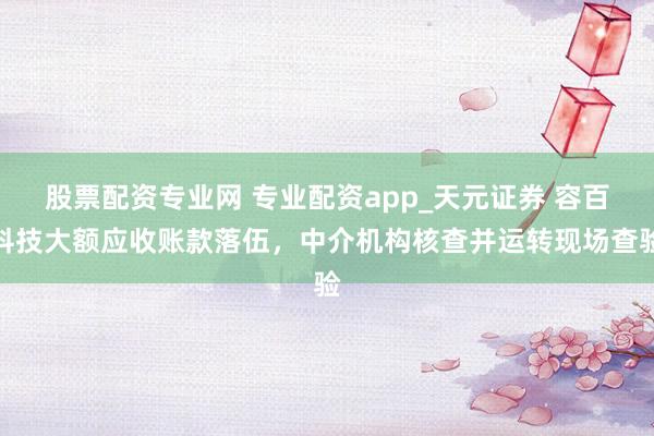 股票配资专业网 专业配资app_天元证券 容百科技大额应收账款落伍,中介机构核查并运转现场查验