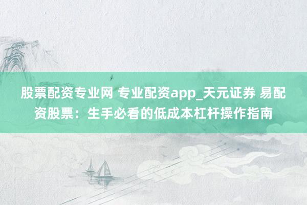 股票配资专业网 专业配资app_天元证券 易配资股票：生手必看的低成本杠杆操作指南